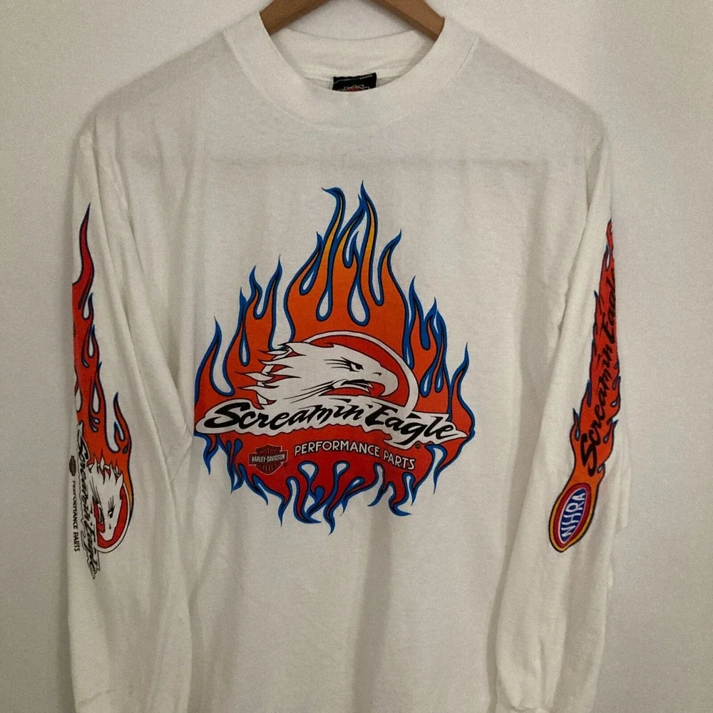 Vtg Harley Davidson Screamin Eagle NHRA Shirt Mens M Biker Flames Racing - Picture 2 of 9